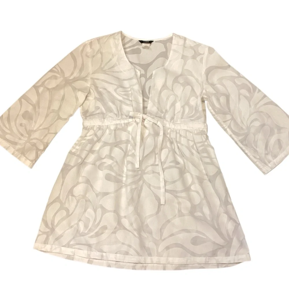 J. Crew White Semi-Sheer‎ Swimsuit Cover-Up Empire Waist Drawstring Small